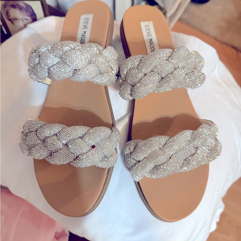 Steve Madden Tan and Silver Braided Sandals